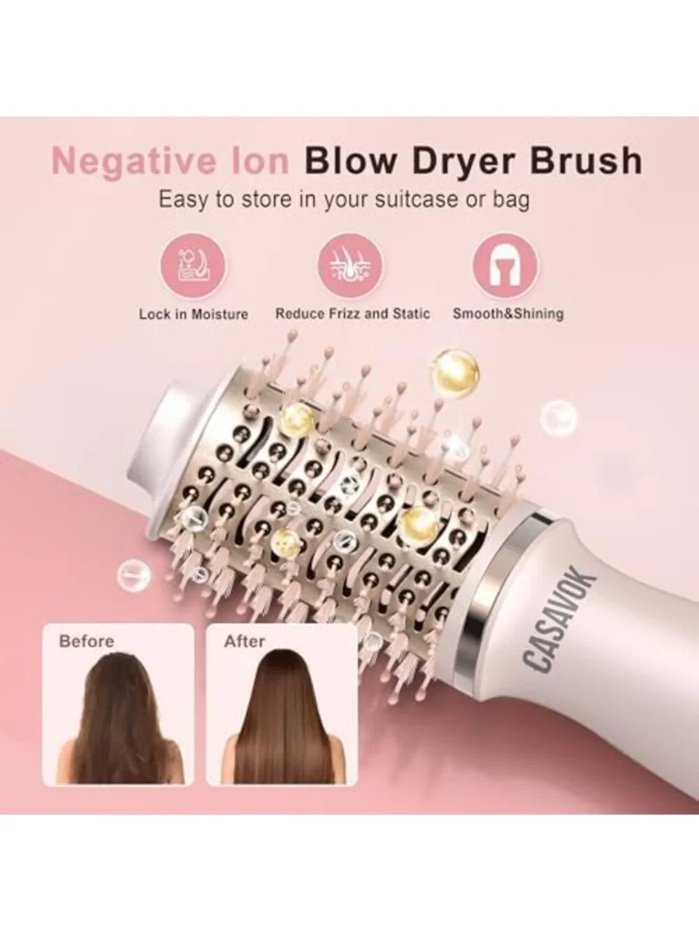 Compact Dual Voltage Travel Hair Dryer Brush - 110-240V Styling Tool